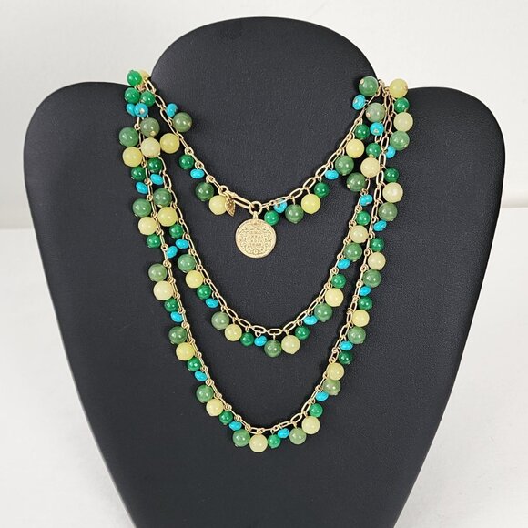 Stella & Dot 'Copa' Necklace Turquoise Green Aventurine Lemon Agate Stones Boho - Picture 1 of 12